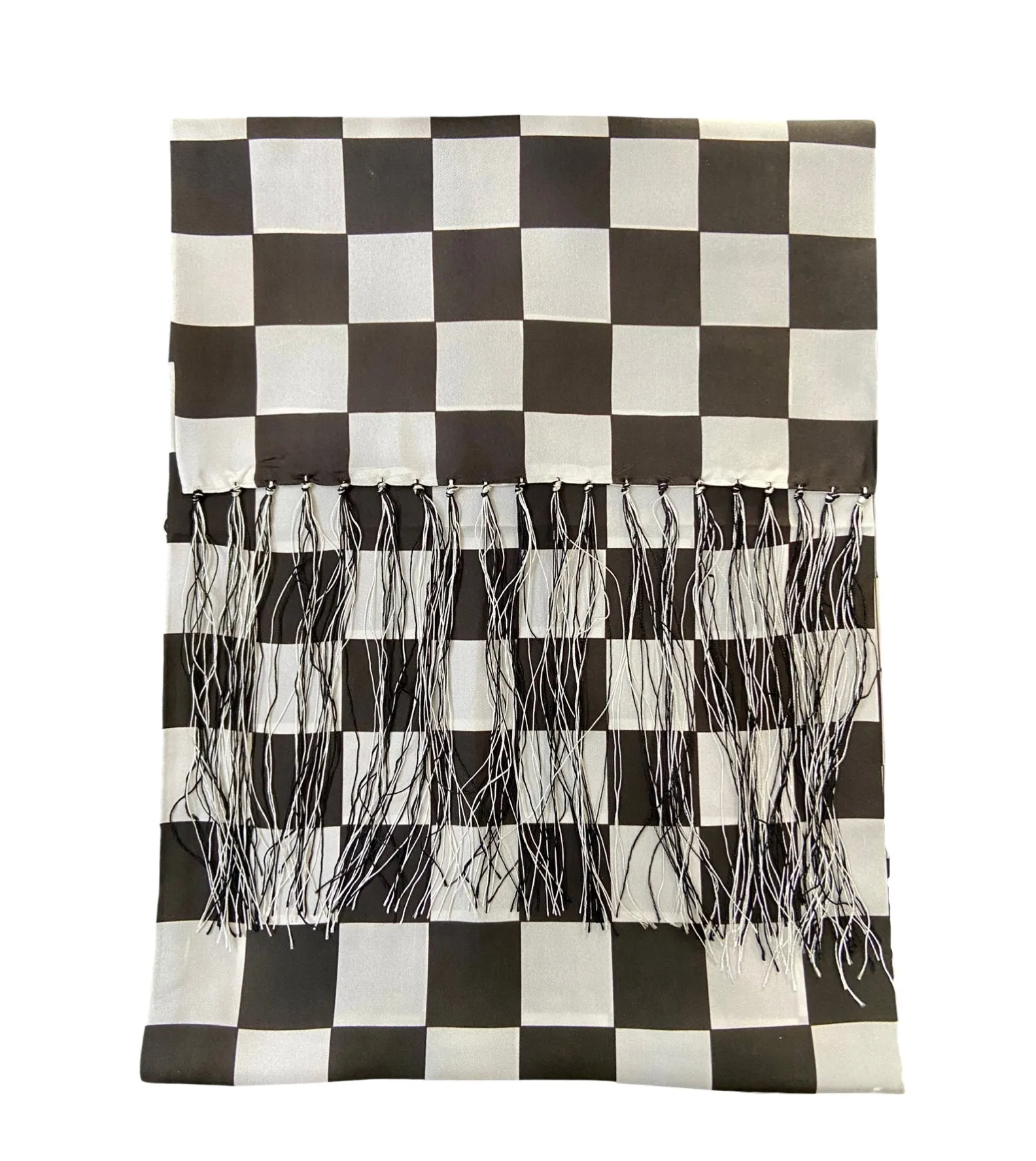 100% SILK MOTORCYCLE SCARF - CHEQUERED BLACK & WHITE