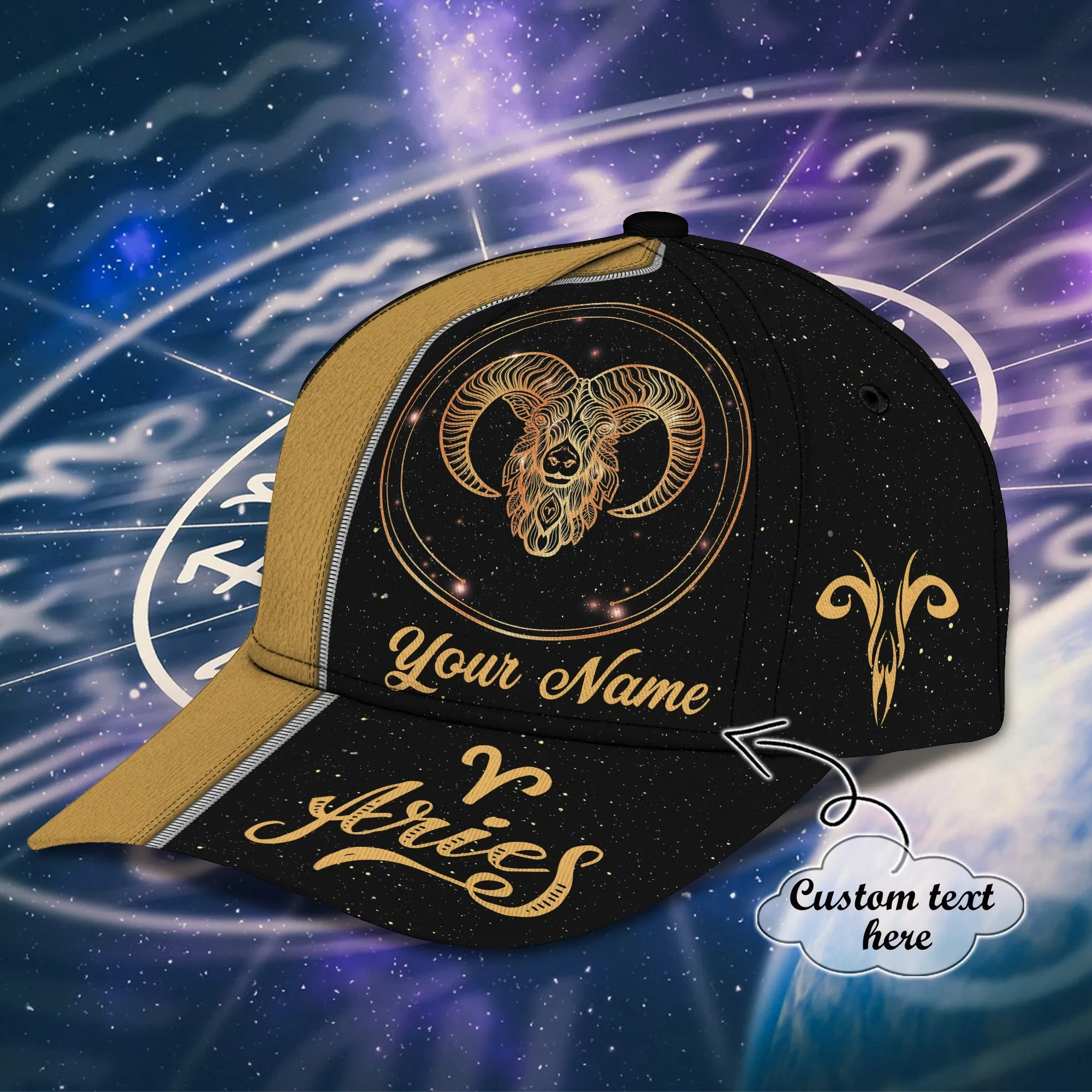 3D Classic Cap Aries 1 Personalized Name Cap Namashops