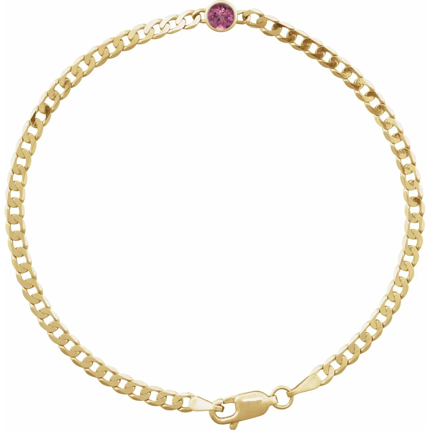 Bezel Gemstone and Curb Chain Bracelet