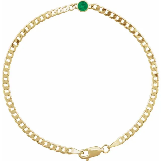 Bezel Gemstone and Curb Chain Bracelet