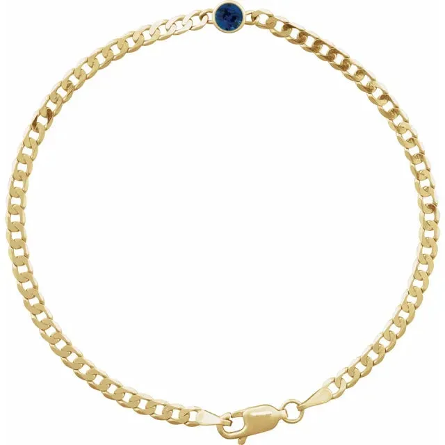 Bezel Gemstone and Curb Chain Bracelet
