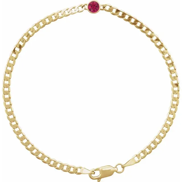 Bezel Gemstone and Curb Chain Bracelet