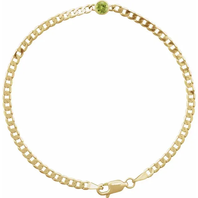 Bezel Gemstone and Curb Chain Bracelet