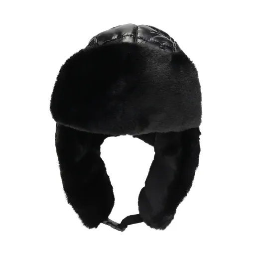 Black Puffer Trapper Beanie