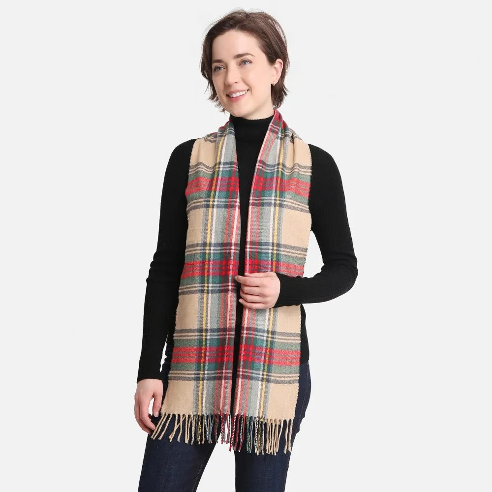 Cashmere Feel Scarf (Beige Plaid)