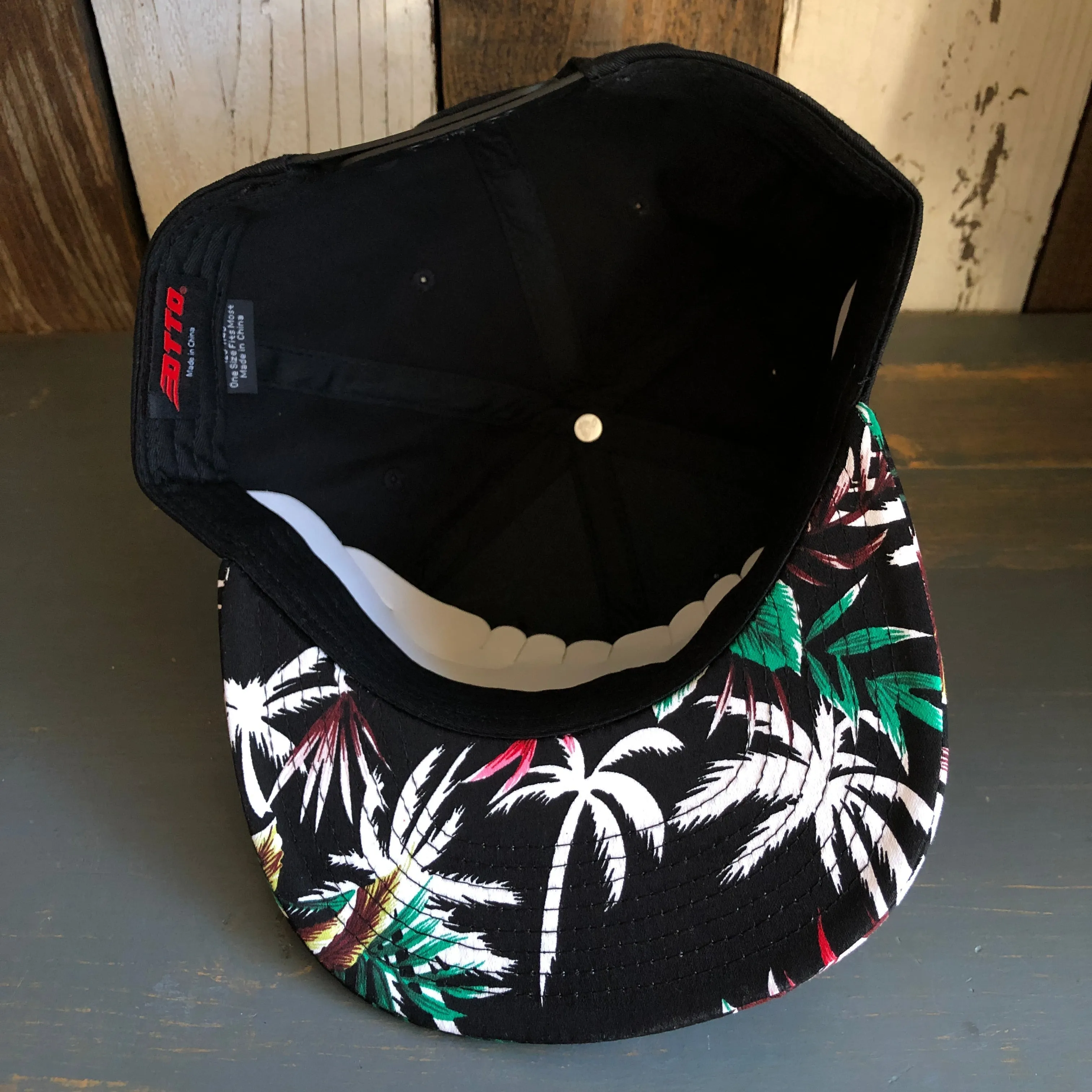 Hermosa Beach HERMOSA AVE Black Panel/Hawaiian Pattern Visor - 6 Panel Mid Profile Snapback Hat - Makai