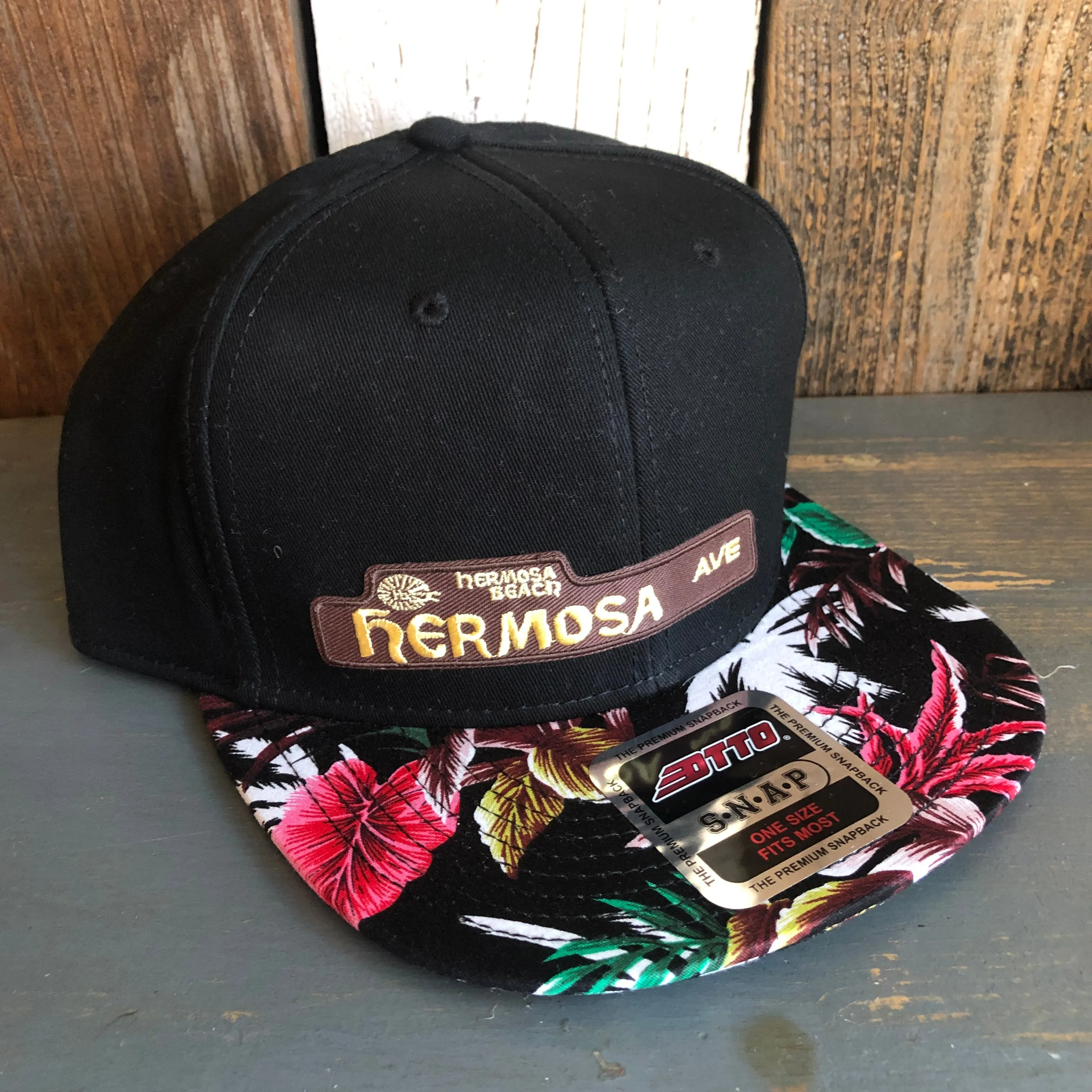Hermosa Beach HERMOSA AVE Black Panel/Hawaiian Pattern Visor - 6 Panel Mid Profile Snapback Hat - Makai