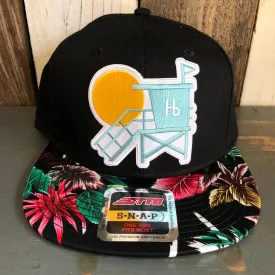 Hermosa Beach LIFEGUARD TOWER Black Panel/Hawaiian Pattern Visor - 6 Panel Mid Profile Snapback Hat - Makai