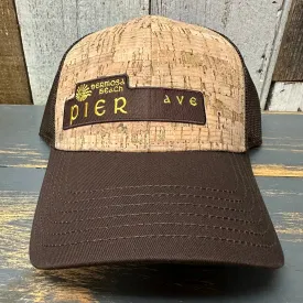 Hermosa Beach PIER AVE Premium Cork Low Profile Mesh Back Trucker Hat - (Brown/Cork)