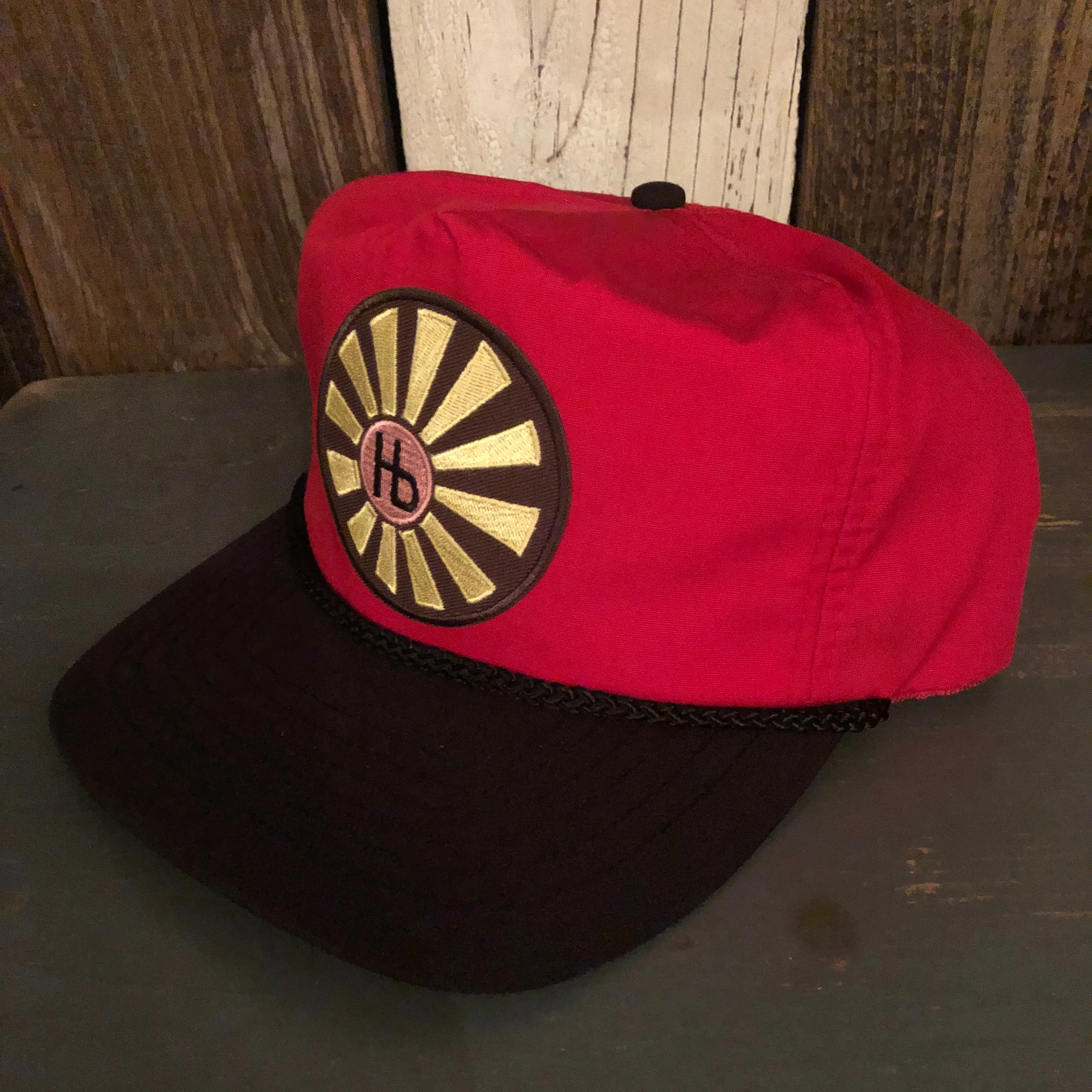 Hermosa Beach SUNBEAMS 5 Panel High Crown Baseball Cap - Black/Red