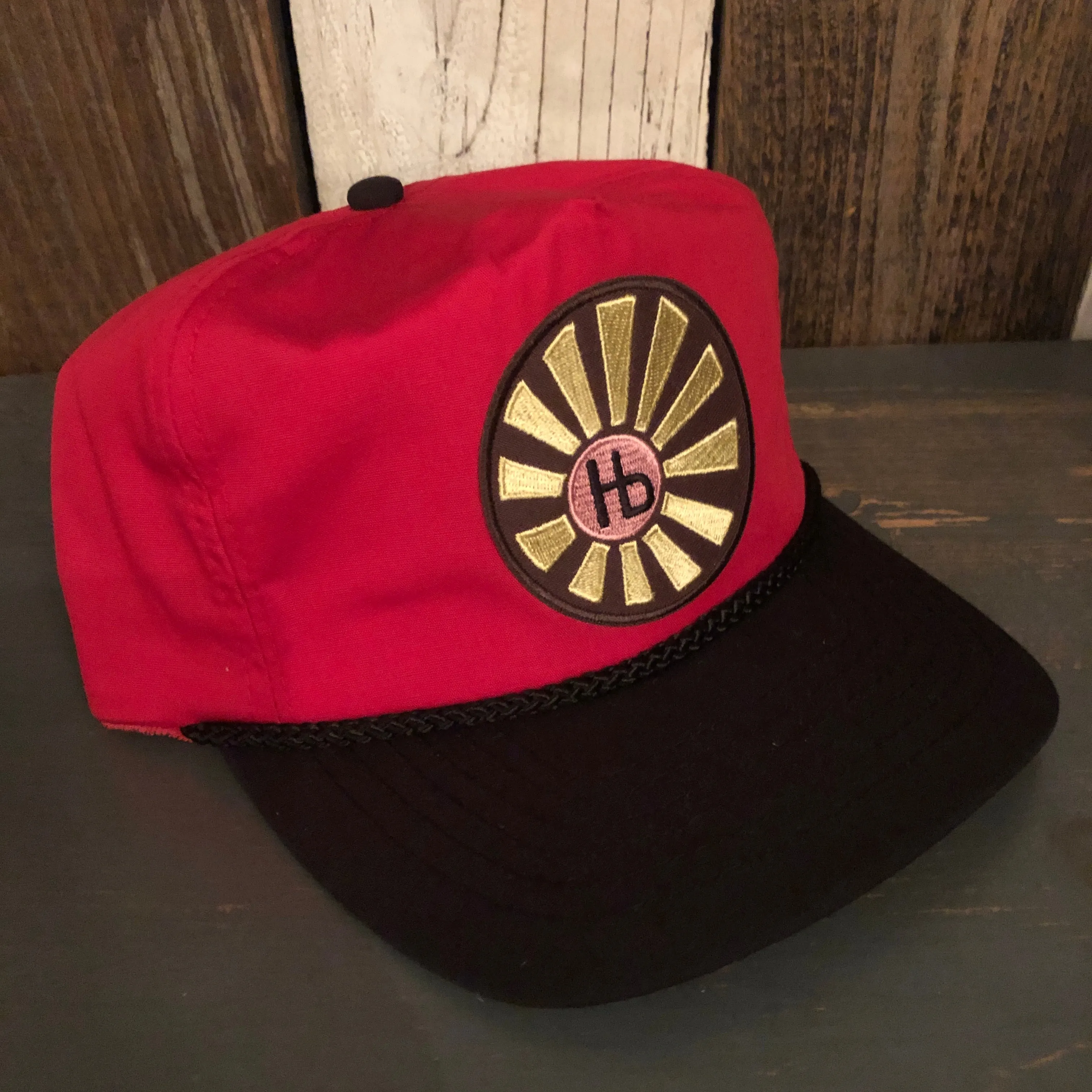 Hermosa Beach SUNBEAMS 5 Panel High Crown Baseball Cap - Black/Red