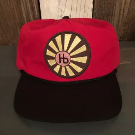 Hermosa Beach SUNBEAMS 5 Panel High Crown Baseball Cap - Black/Red