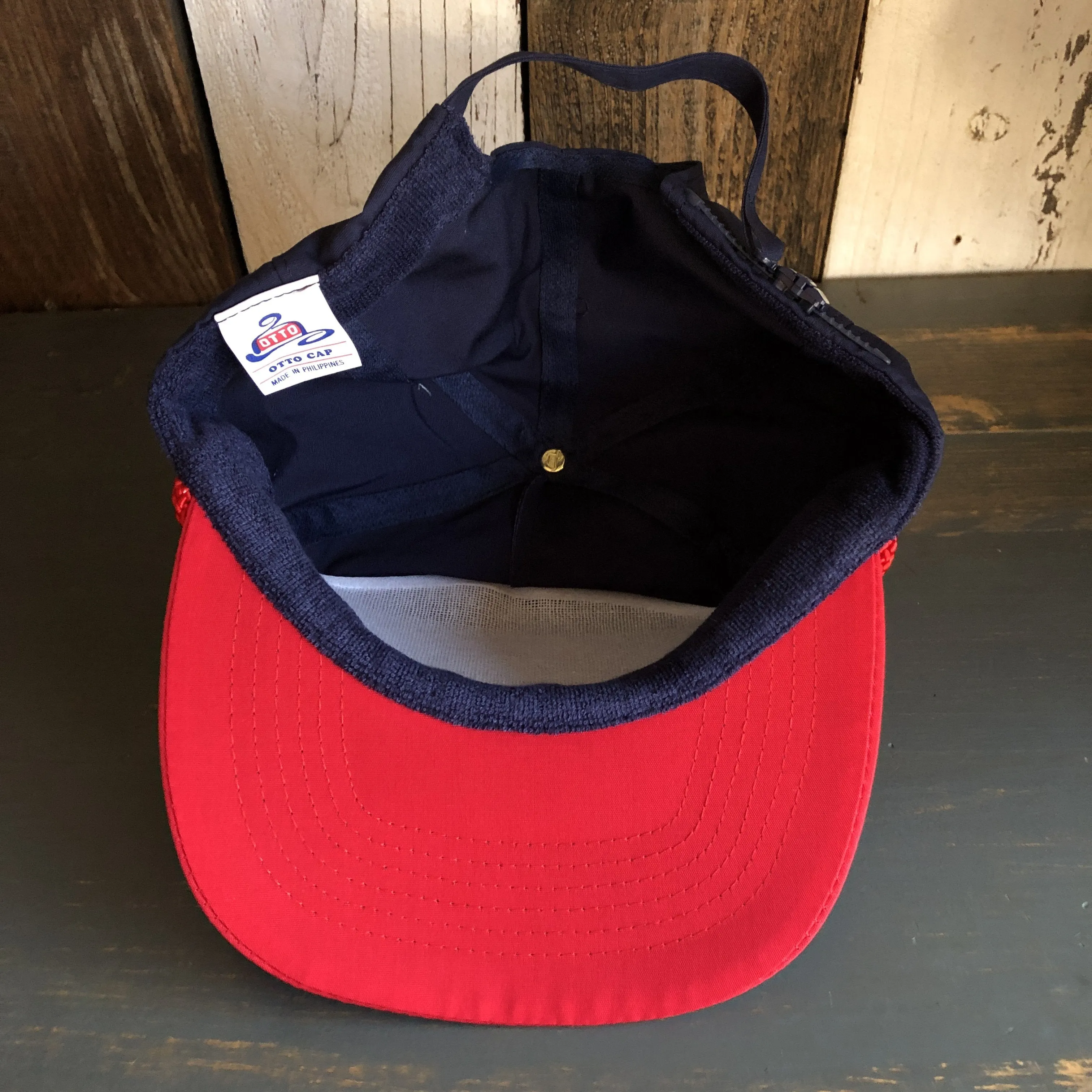 Hermosa Beach SUNBEAMS 5 Panel High Crown Baseball Cap - Navy Blue/Red