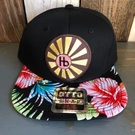 Hermosa Beach SUNBEAMS Black Panel/Hawaiian Pattern Visor - 6 Panel Mid Profile Snapback Hat - A ‘o ia