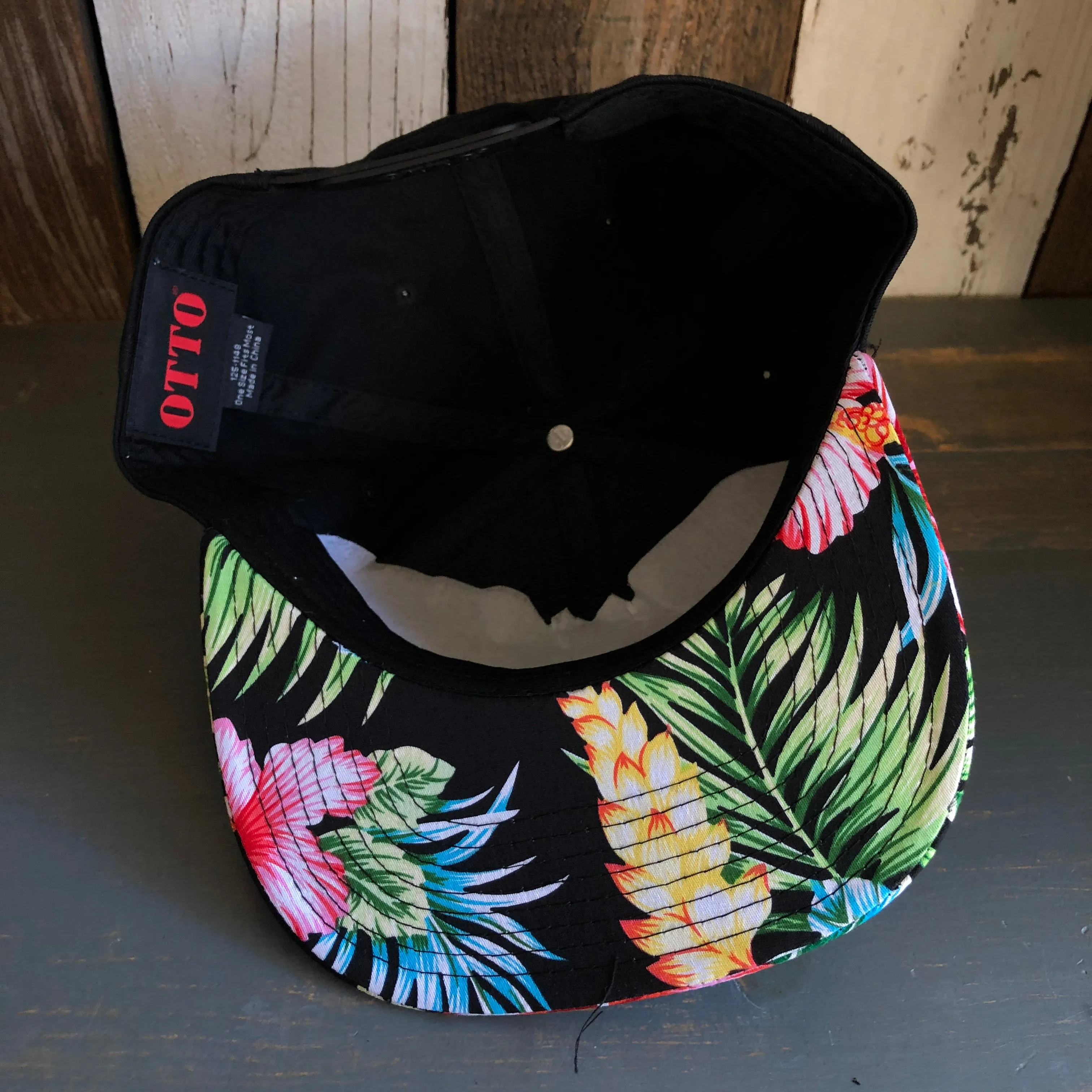 Hermosa Beach SUNBEAMS Black Panel/Hawaiian Pattern Visor - 6 Panel Mid Profile Snapback Hat - A ‘o ia
