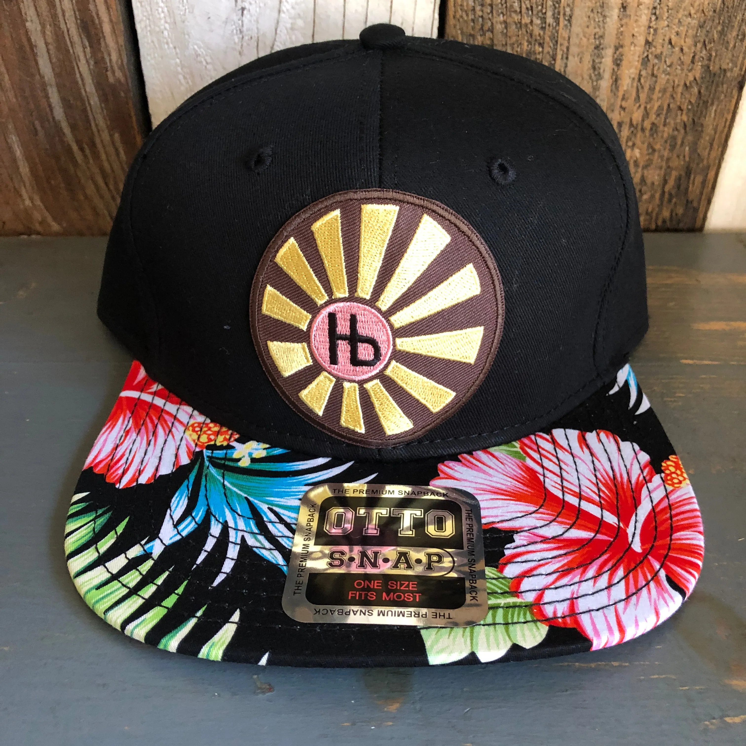 Hermosa Beach SUNBEAMS Black Panel/Hawaiian Pattern Visor - 6 Panel Mid Profile Snapback Hat - A ‘o ia