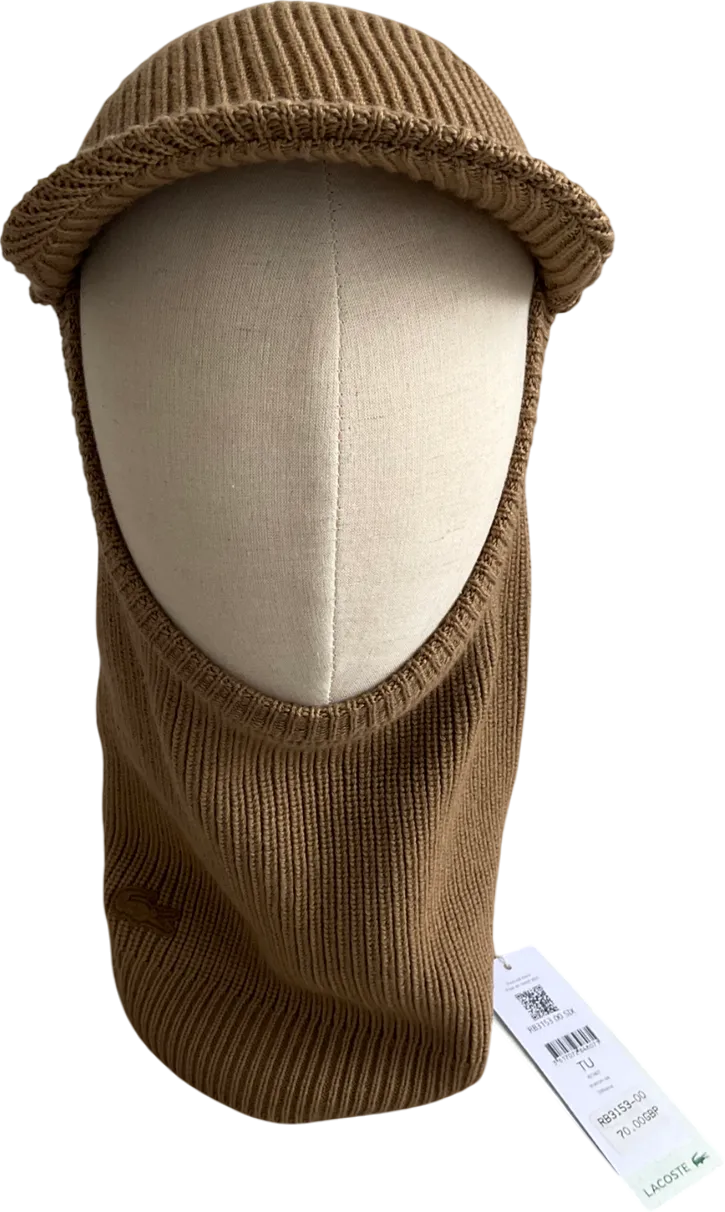 Lacoste Beige Ribbed Wool Balaclava With Visor One Size
