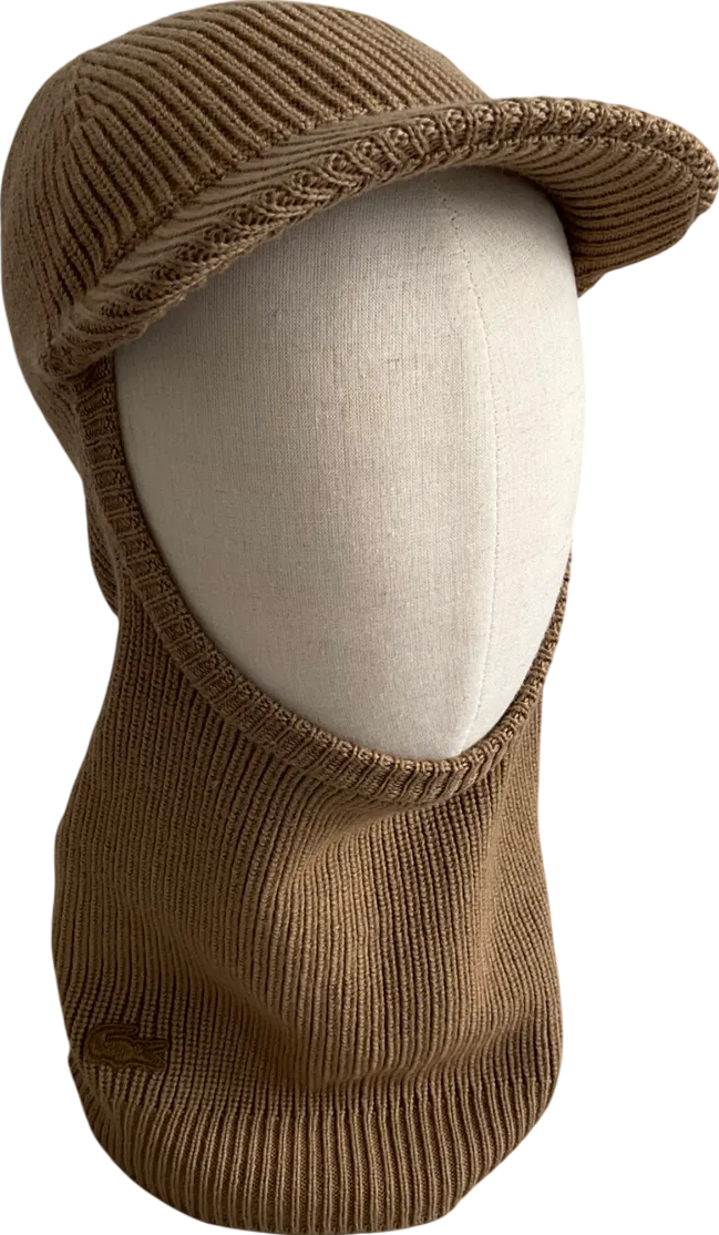 Lacoste Beige Ribbed Wool Balaclava With Visor One Size