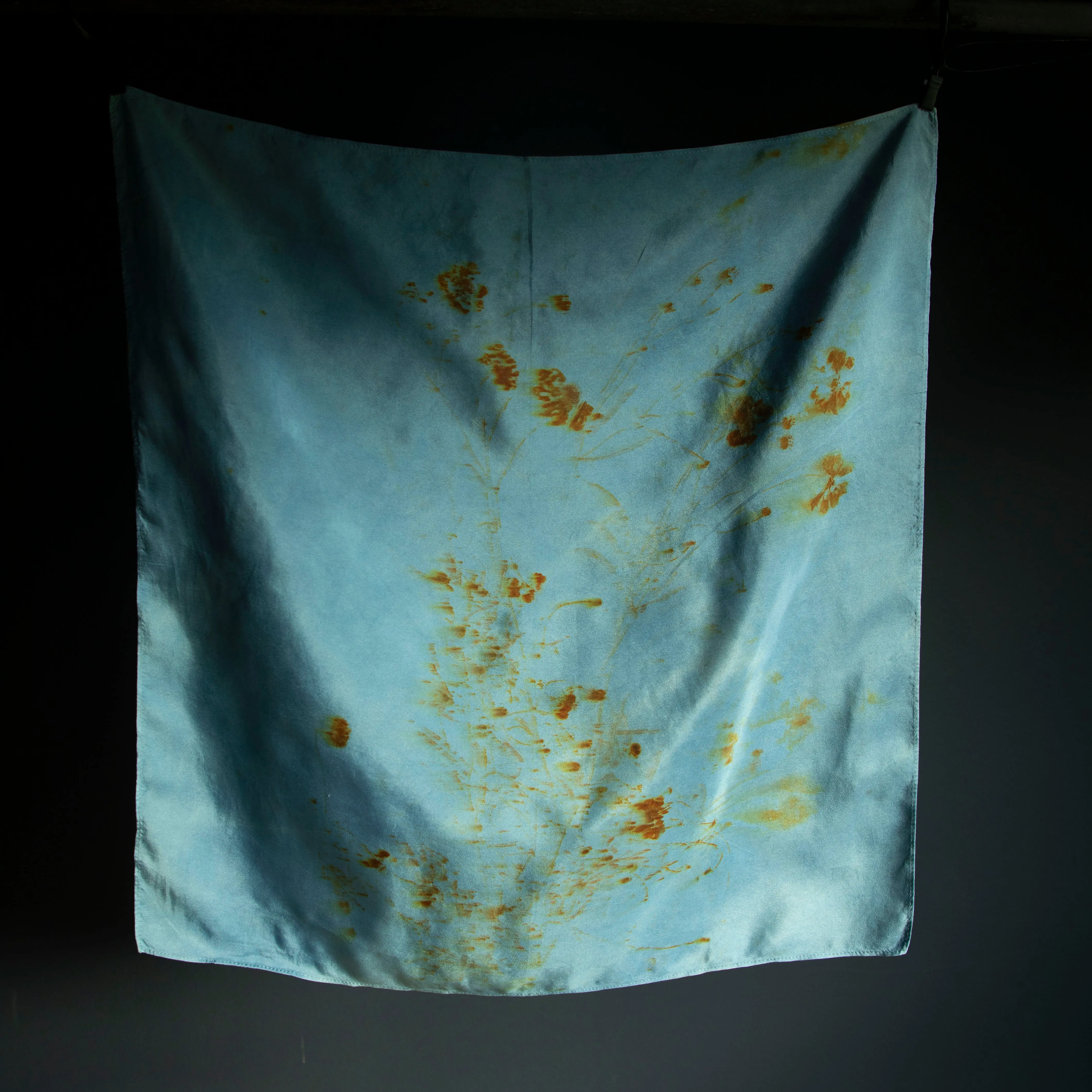 Original Eco-Print Silk Scarf 20 x 20" {Indigo Coreopsis}