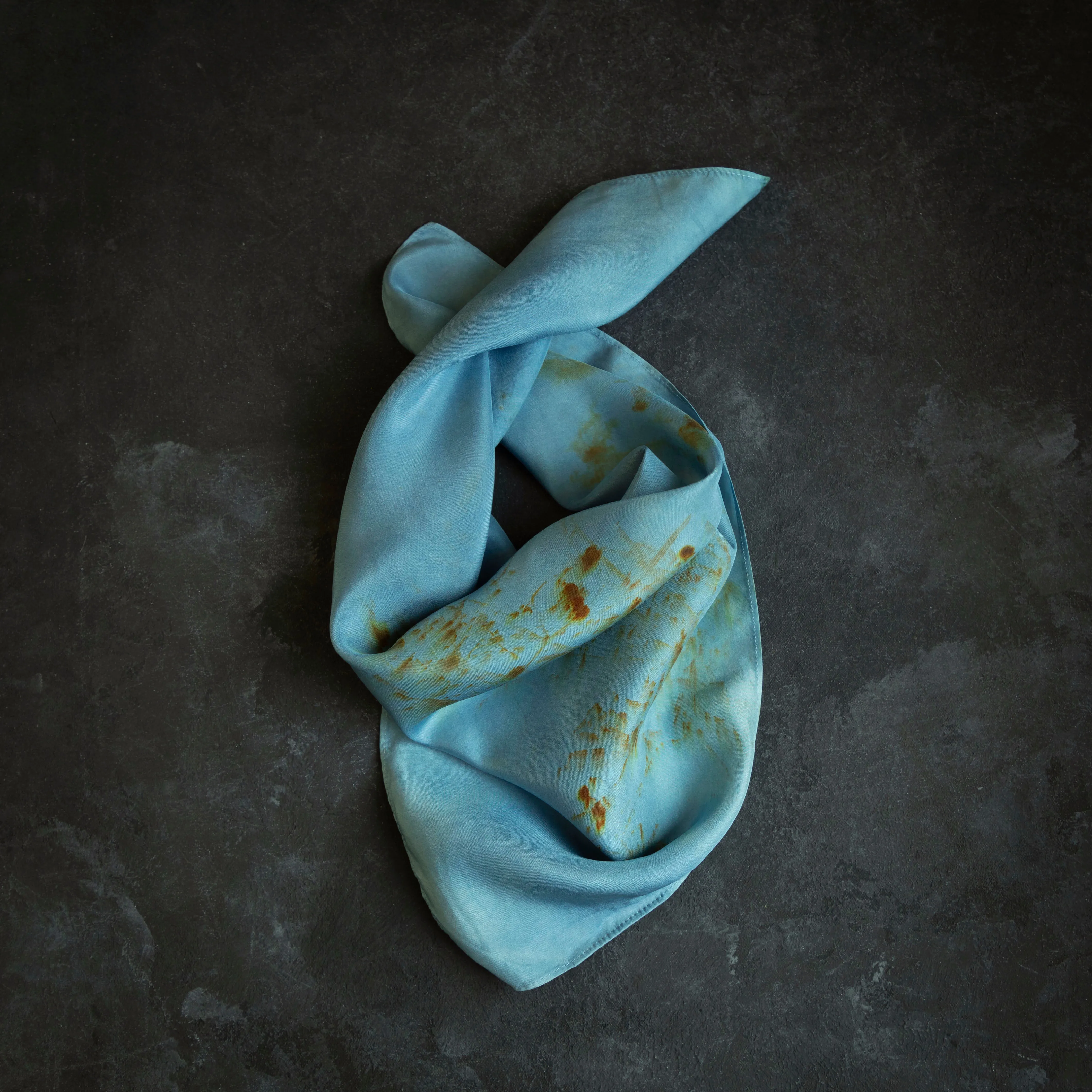 Original Eco-Print Silk Scarf 20 x 20" {Indigo Coreopsis}