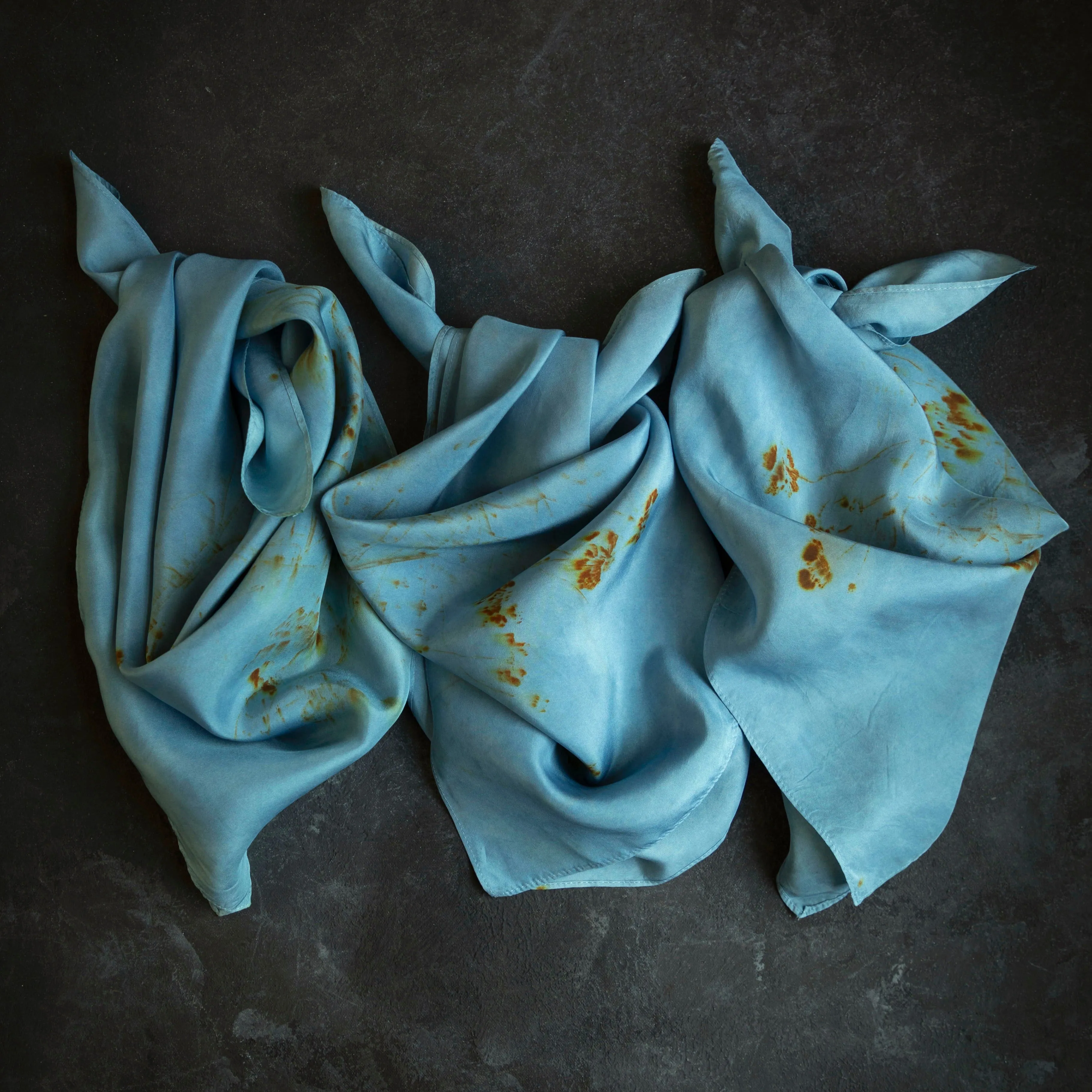 Original Eco-Print Silk Scarf 20 x 20" {Indigo Coreopsis}