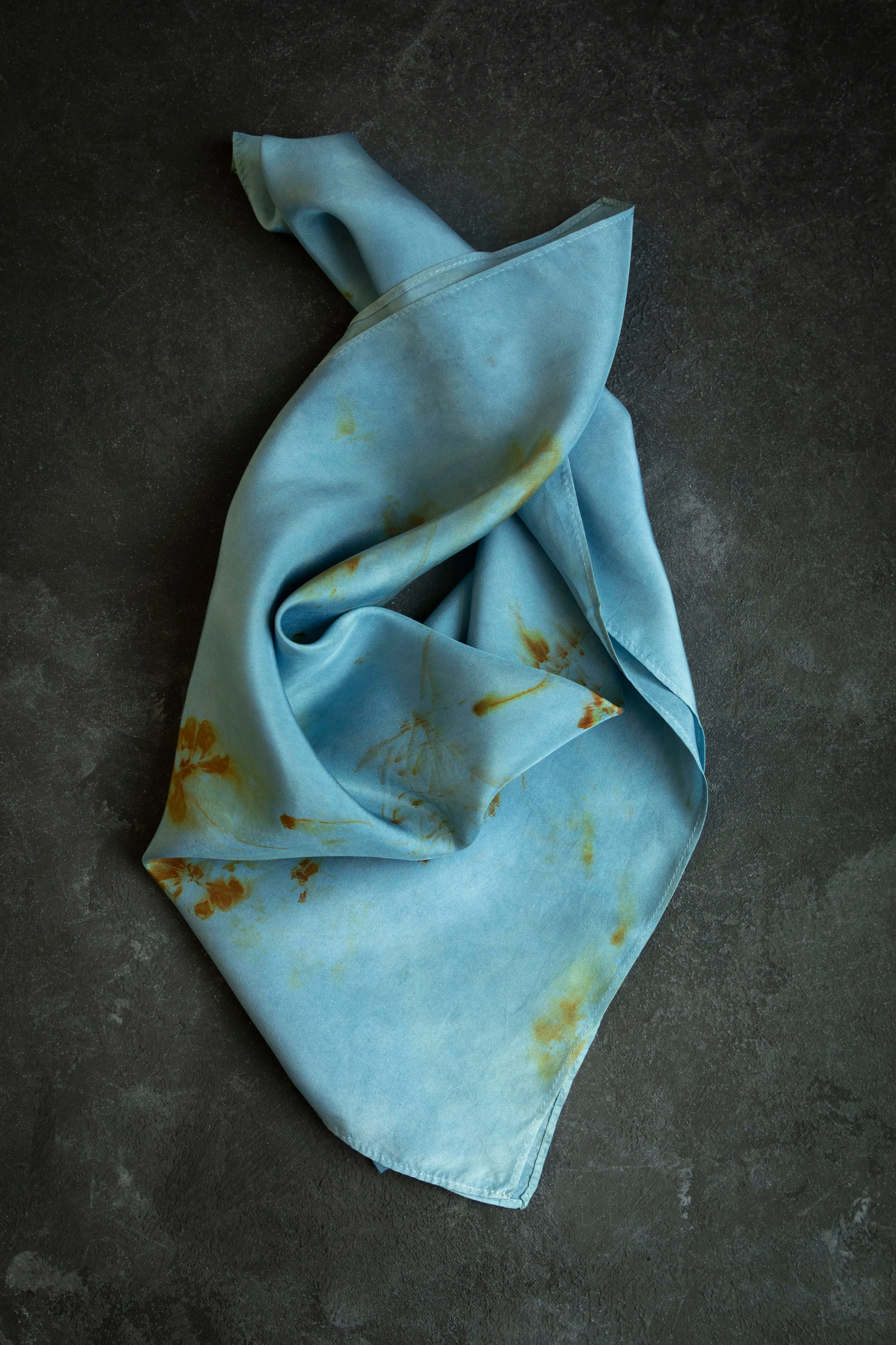 Original Eco-Print Silk Scarf 20 x 20" {Indigo Coreopsis}