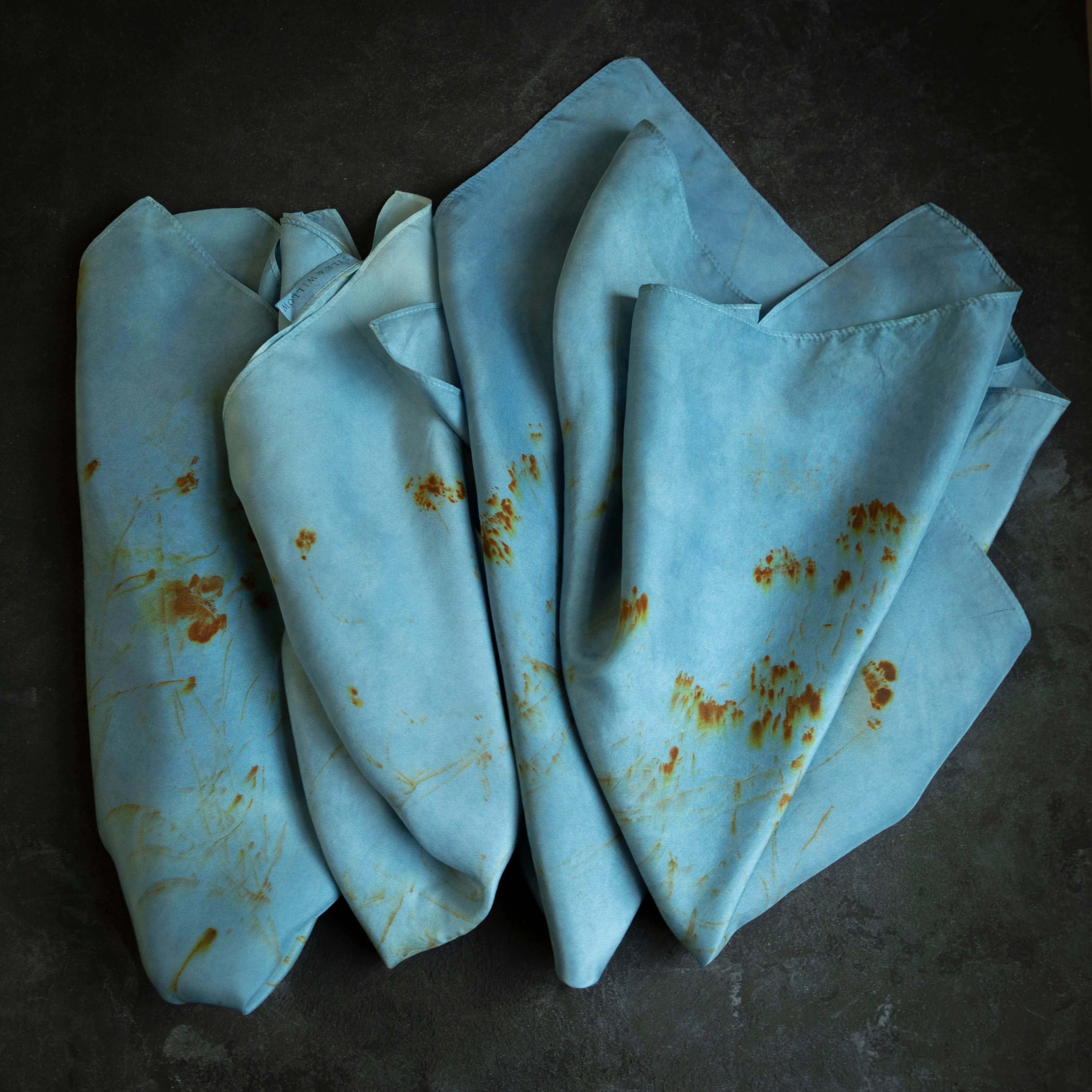 Original Eco-Print Silk Scarf 20 x 20" {Indigo Coreopsis}