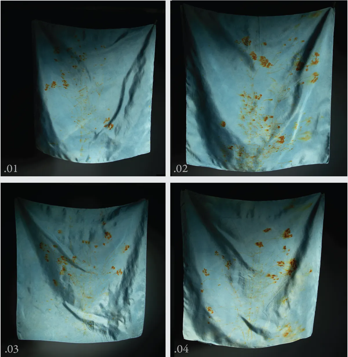 Original Eco-Print Silk Scarf 20 x 20" {Indigo Coreopsis}