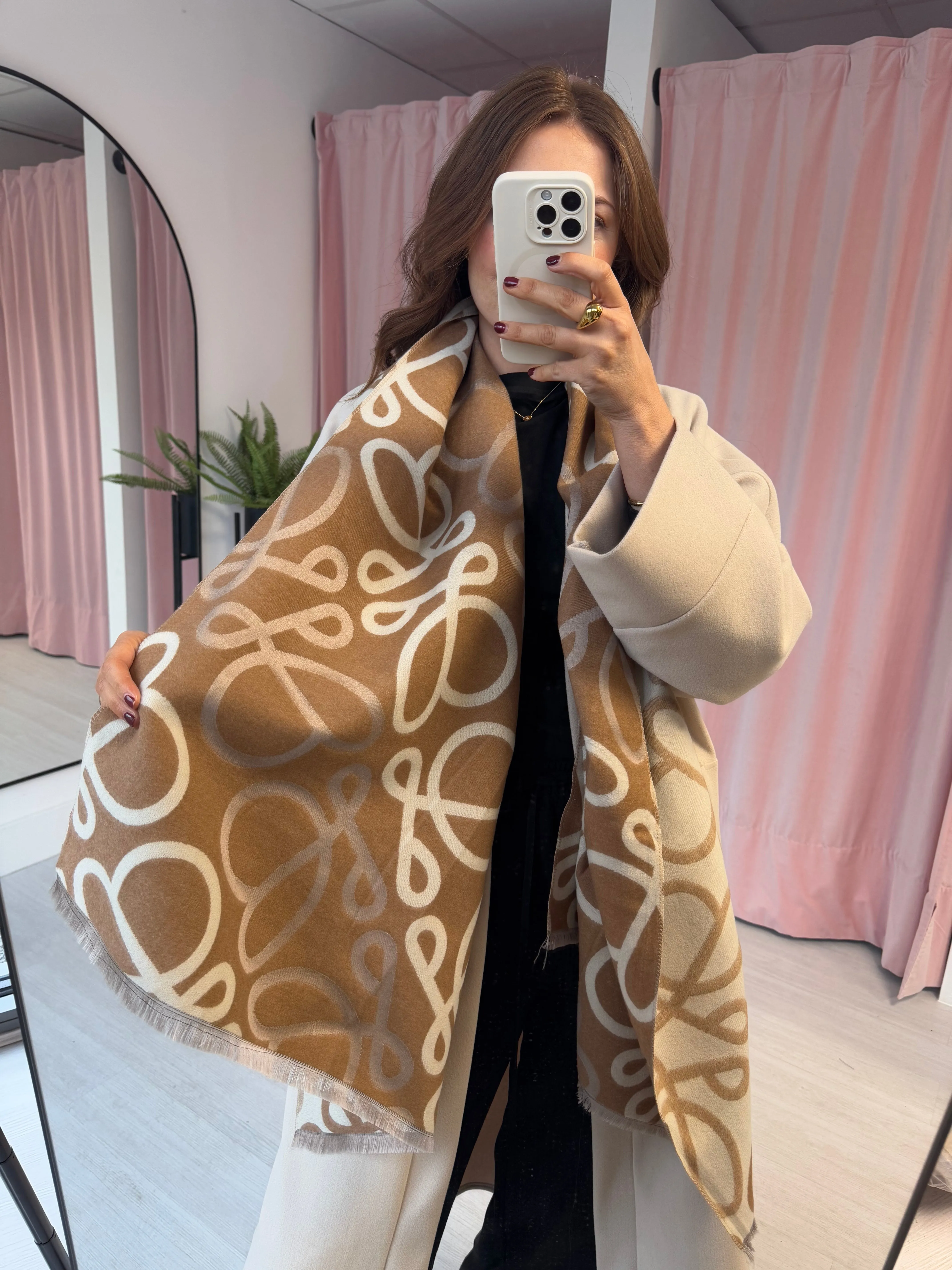 Wavy Scarf - Tan & Cream
